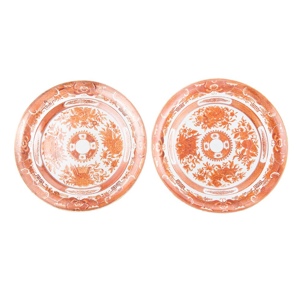 Appraisal: Pair of Chinese Export Orange Fitzhugh Plates Circa - traditional