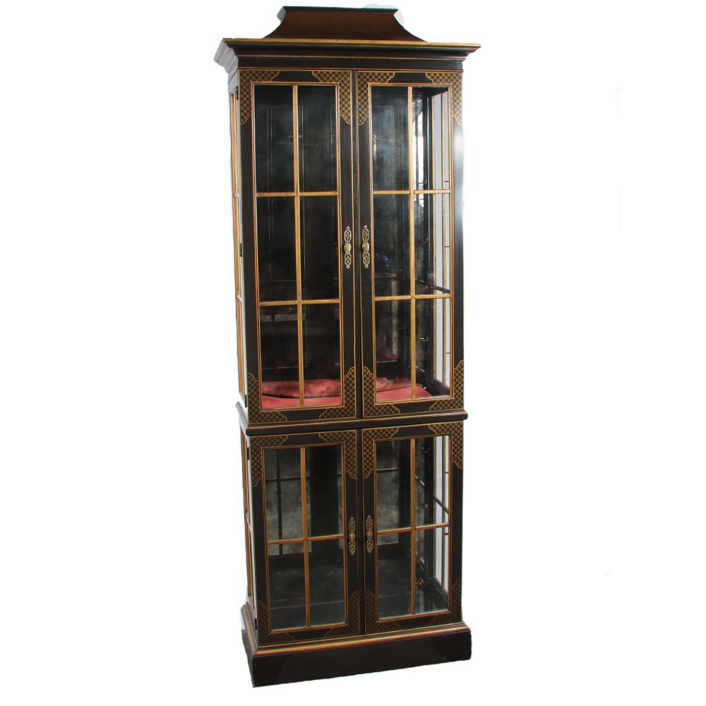 Appraisal: CHINOISERIE LIGHTED MIRRORED CABINET WITH GILT LATTICE DETAILS H X