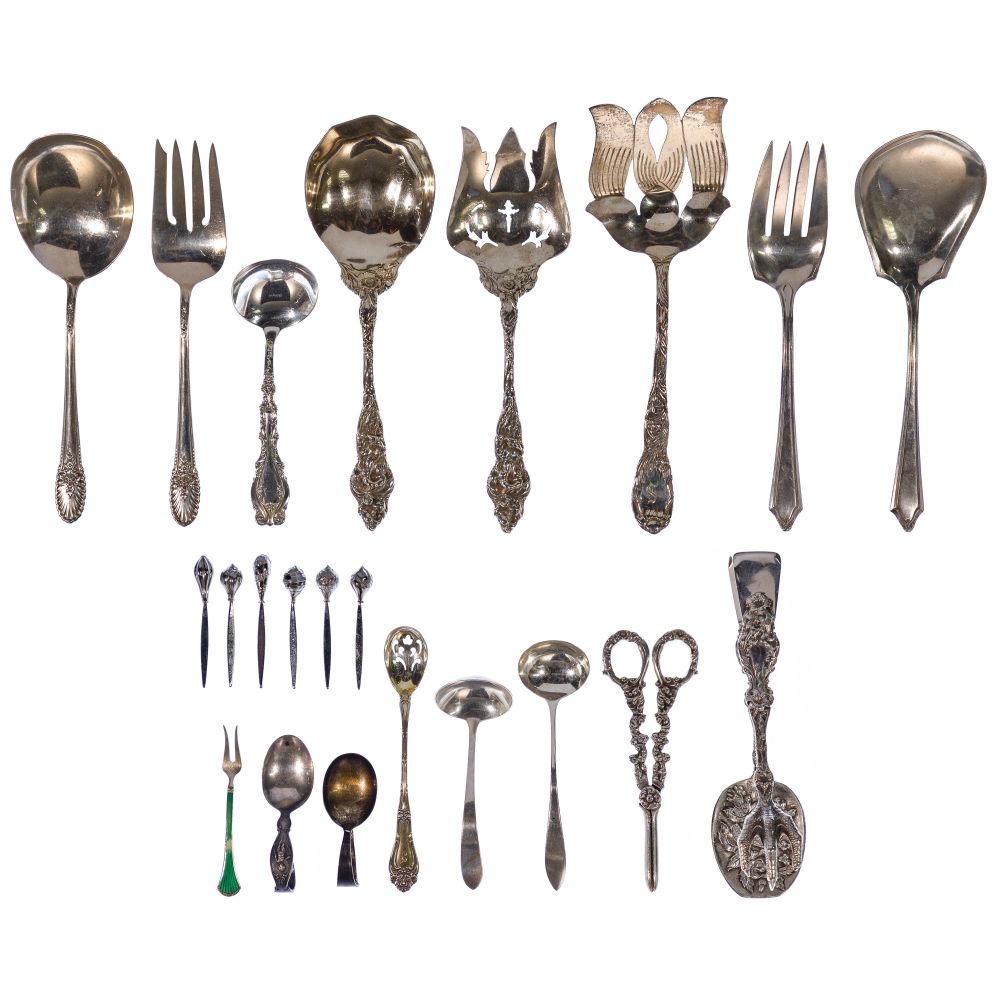 Appraisal: STERLING SILVER UTENSIL ASSORTMENT items including serving forks serving spoons