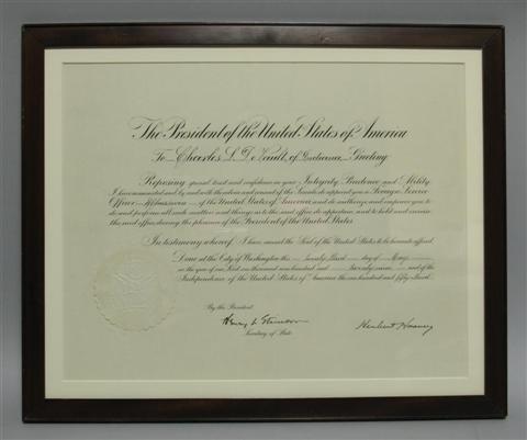 Appraisal: HERBERT HOOVER PRESIDENTIAL DOCUMENT Presidential appointment document partially printed on