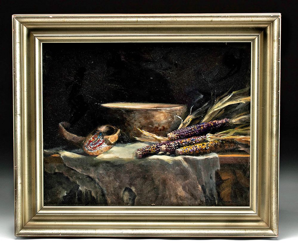 Appraisal: Framed R Santiago Painting - Thanksgiving ca Originally Listed At