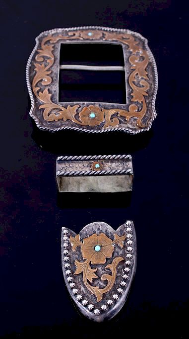 Appraisal: Silver Overlaid Turquoise Floral Ranger Buckle For your bidding pleasure