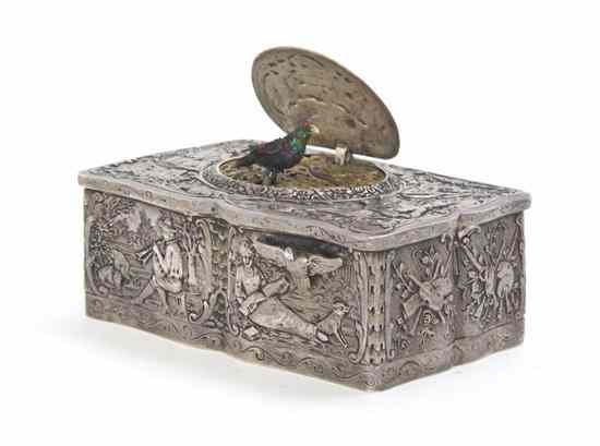 Appraisal: A German Silver Singing Bird Automaton Box Karl Griesbaum th