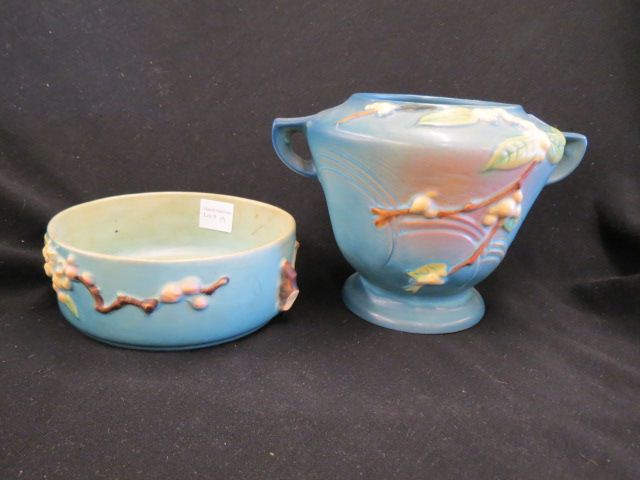 Appraisal: pcs Roseville Pottery snowberry blue vase and an apple blossom