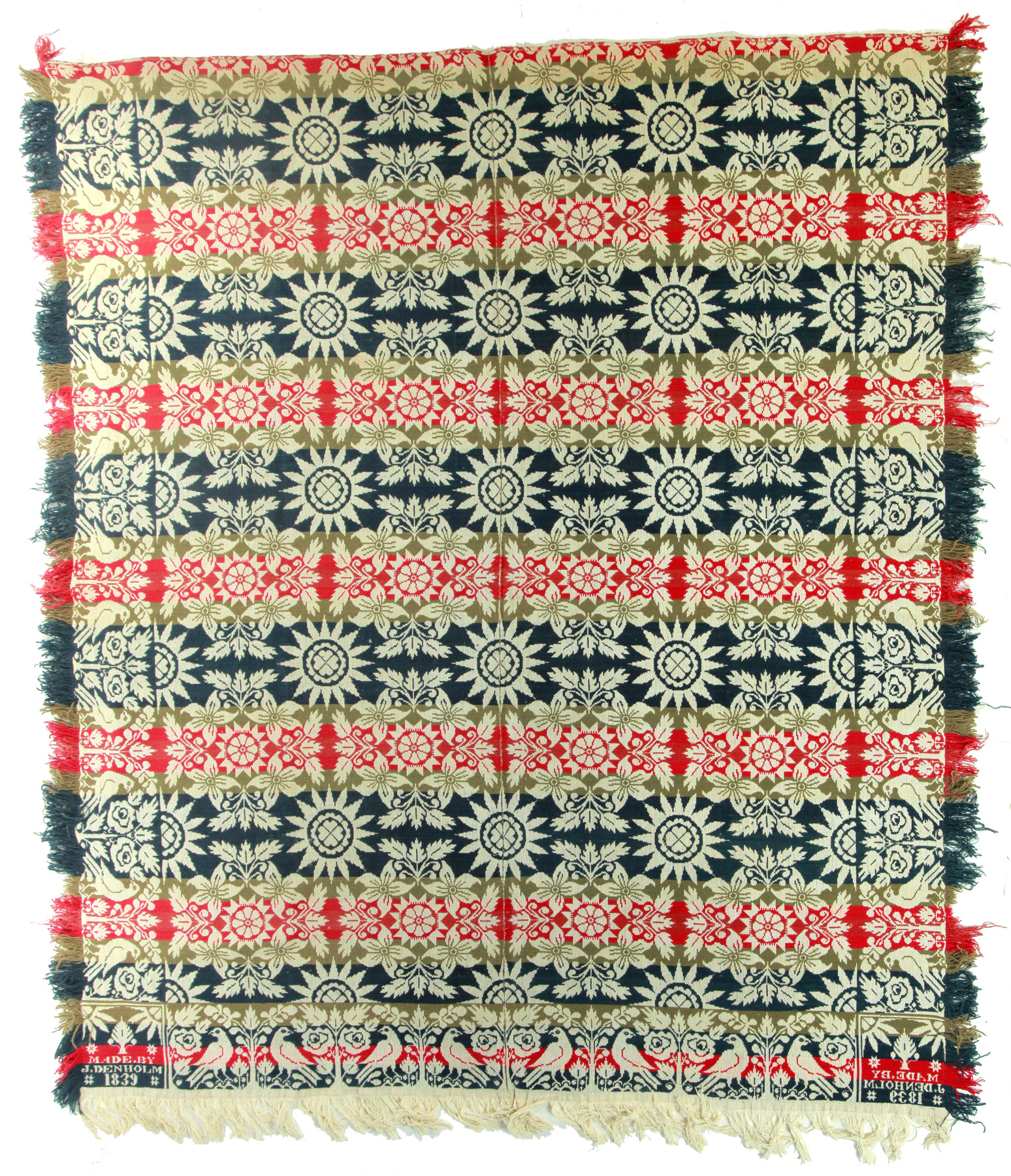 Appraisal: OHIO JACQUARD COVERLET Woven by John Denholm Warren County wool