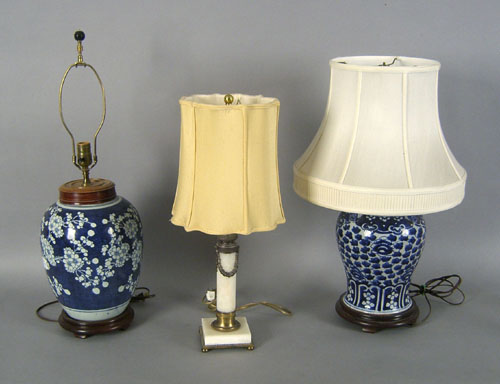 Appraisal: Two Chinese porcelain table lamps th c together with a