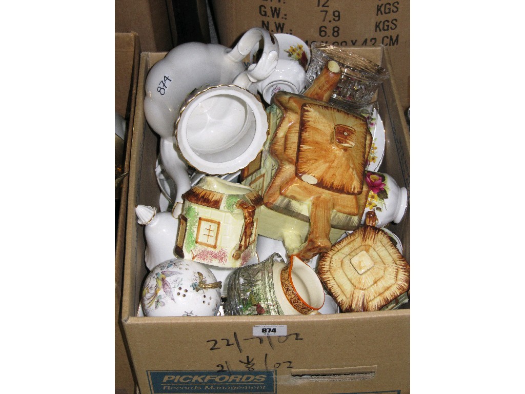 Appraisal: Box of assorted ceramic and glass items to include Cottageware