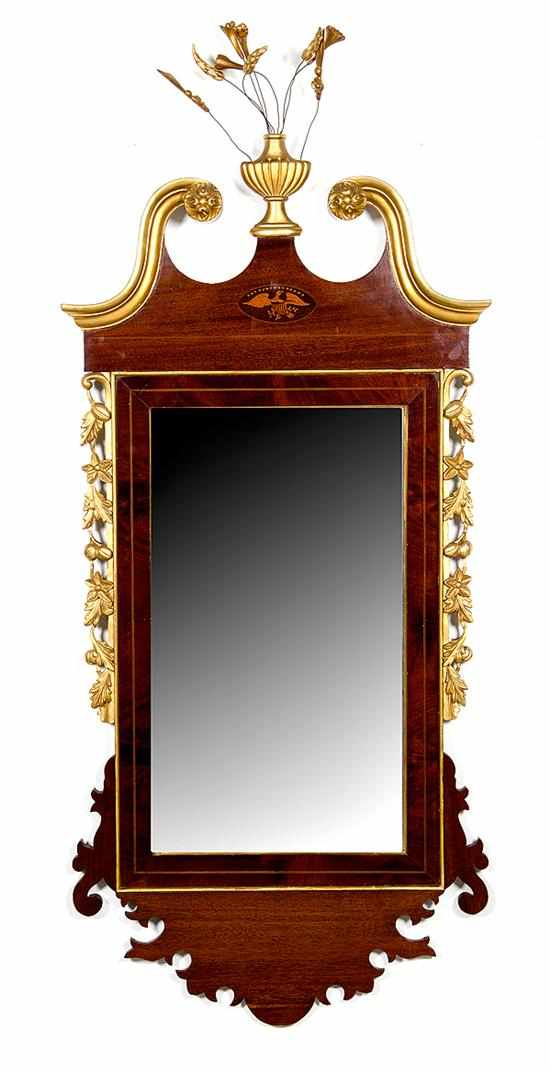 Appraisal: Federal style parcel-gilt inlaid mahogany mirror late th century broken