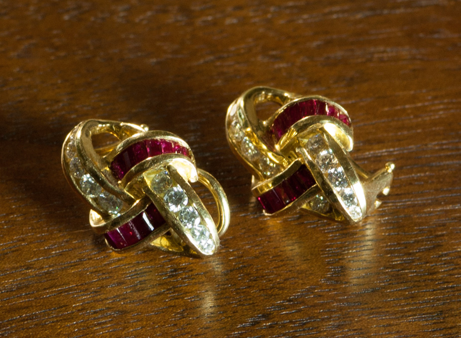 Appraisal: PAIR OF RUBY AND DIAMOND EARRINGS by Charles Krypell Each