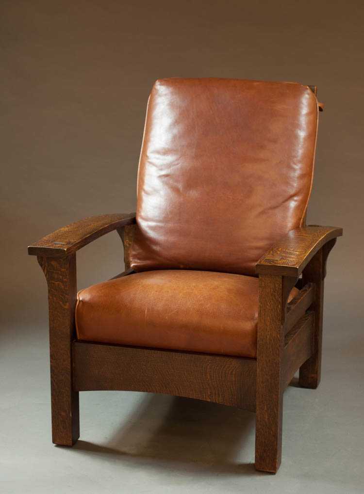 Appraisal: CRAFTSMAN OAK AND LEATHER MORRIS ARMCHAIR Warren Hile Studio Mission