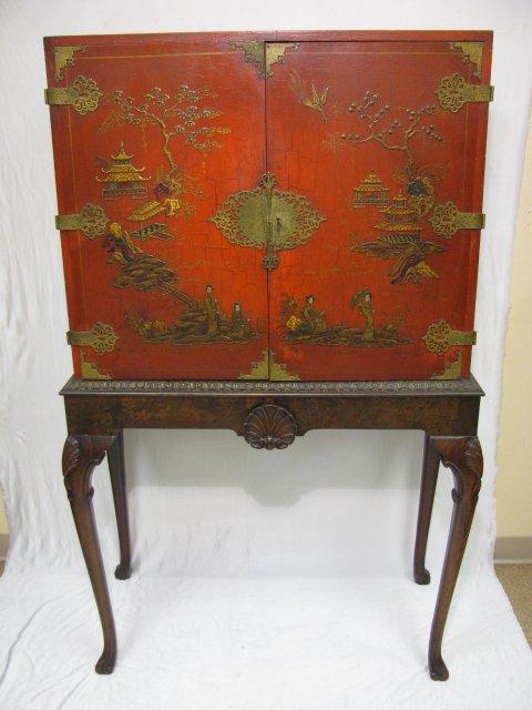 Appraisal: Early to mid th century Ruder Brothers red chinoiserie chest