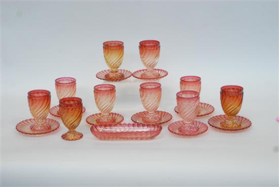 Appraisal: BACCARAT SERVICE A cranberry and amber swirled Baccart crystal service