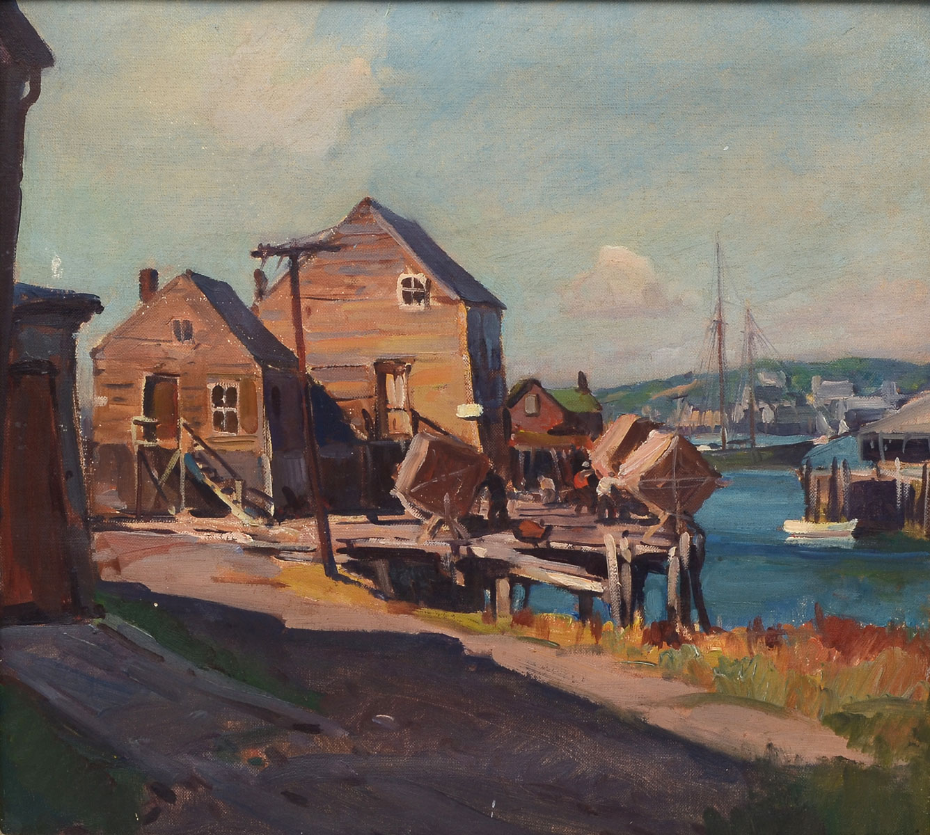 Appraisal: GRUPPE Emile American - New England Dockside Scene Oil canvas