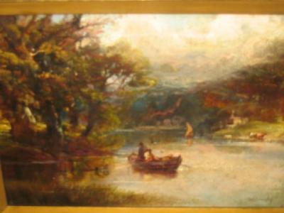 Appraisal: WALTER MEEGAN - Lakescene with Fishing Boat in the Foreground