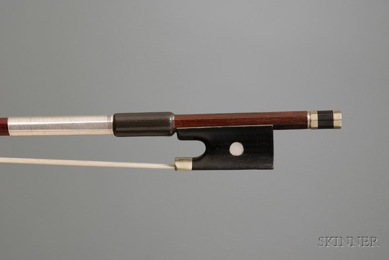 Appraisal: French Silver Mounted Violin Bow Workshop of Emile F Ouchard