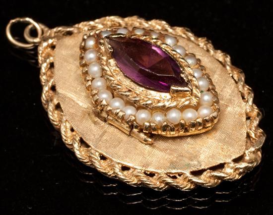 Appraisal: Lady's k yellow gold amethyst and pearl pendant grams