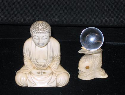 Appraisal: Two Precious Ivory Miniatures th c Buddha in zazen and