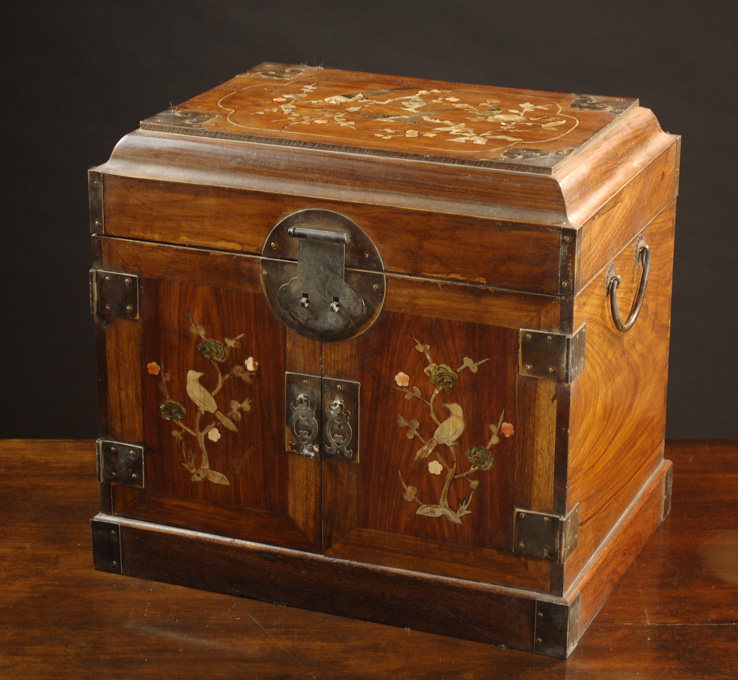 Appraisal: CHINESE HULIMU WOOD AND MOTHER OF PEARL BOX with the