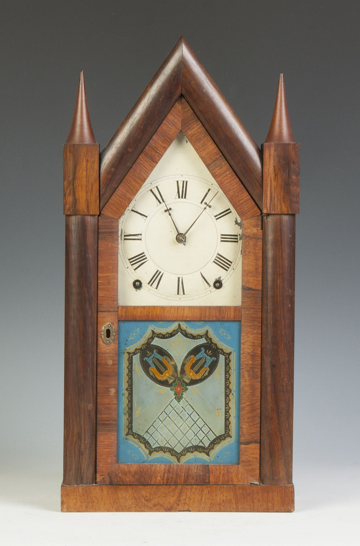 Appraisal: Terry Andrews Steeple Clock Rosewood case original finish Original painted