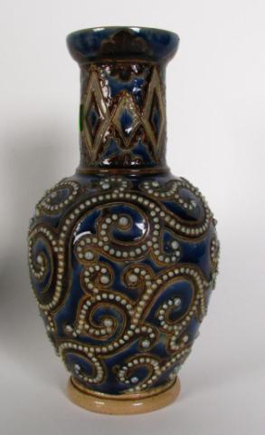 Appraisal: Doulton Lambeth '' pottery vase cobalt ground with enameling scroll