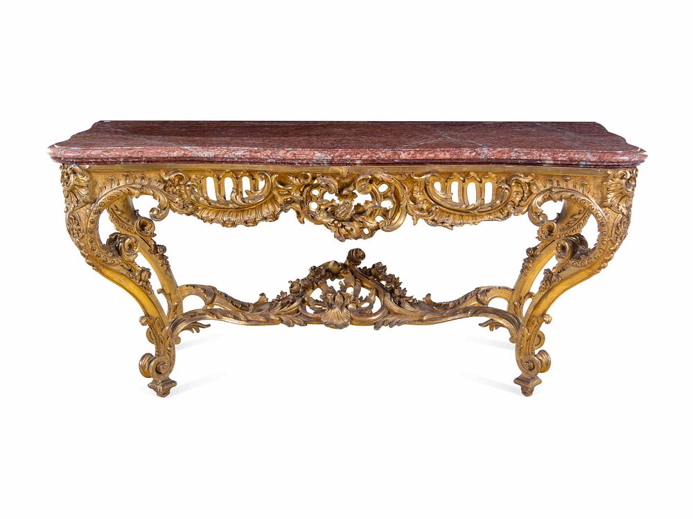 Appraisal: A Louis XV Style Carved Giltwood Console Table A Louis