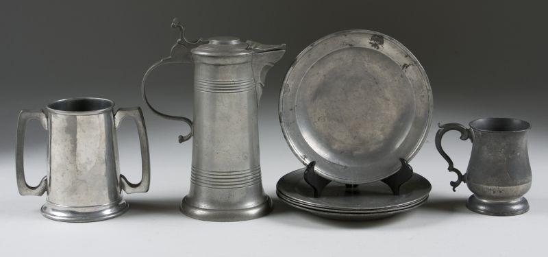 Appraisal: Eight Pieces of English Pewter th c as follows Double-handled