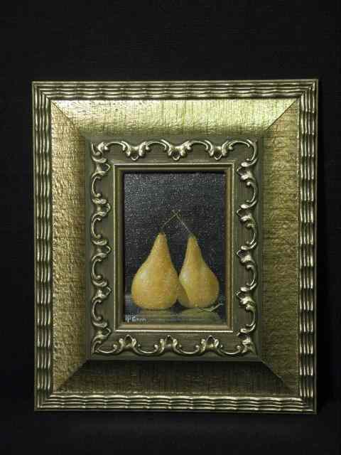 Appraisal: Val McGann miniature still life painting depicting two pears Signed