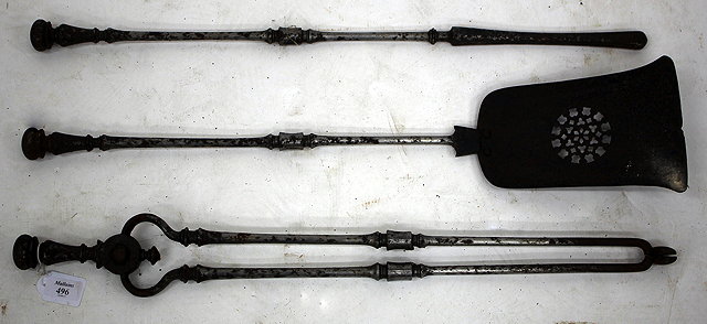 Appraisal: A SET OF THREE GEORGIAN STEEL FIRE IRONS each approximately