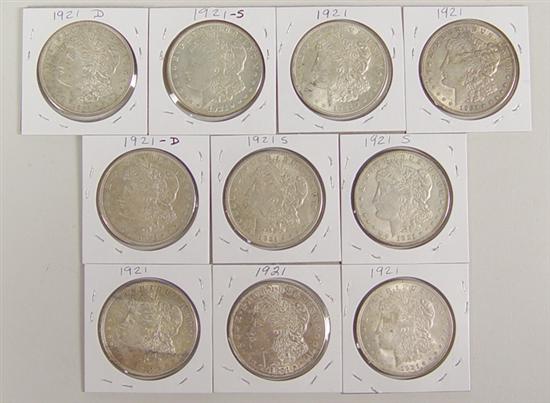 Appraisal: Ten P-D-S Morgan Dollars coins -D coins and -S coins