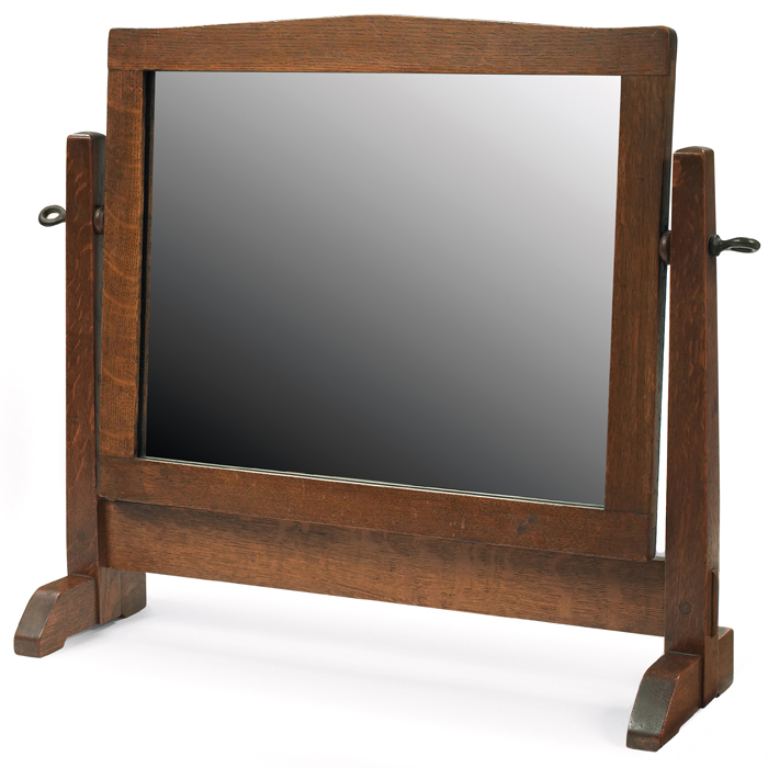 Appraisal: Gustav Stickley shaving mirror peaked top rail over a rectangular