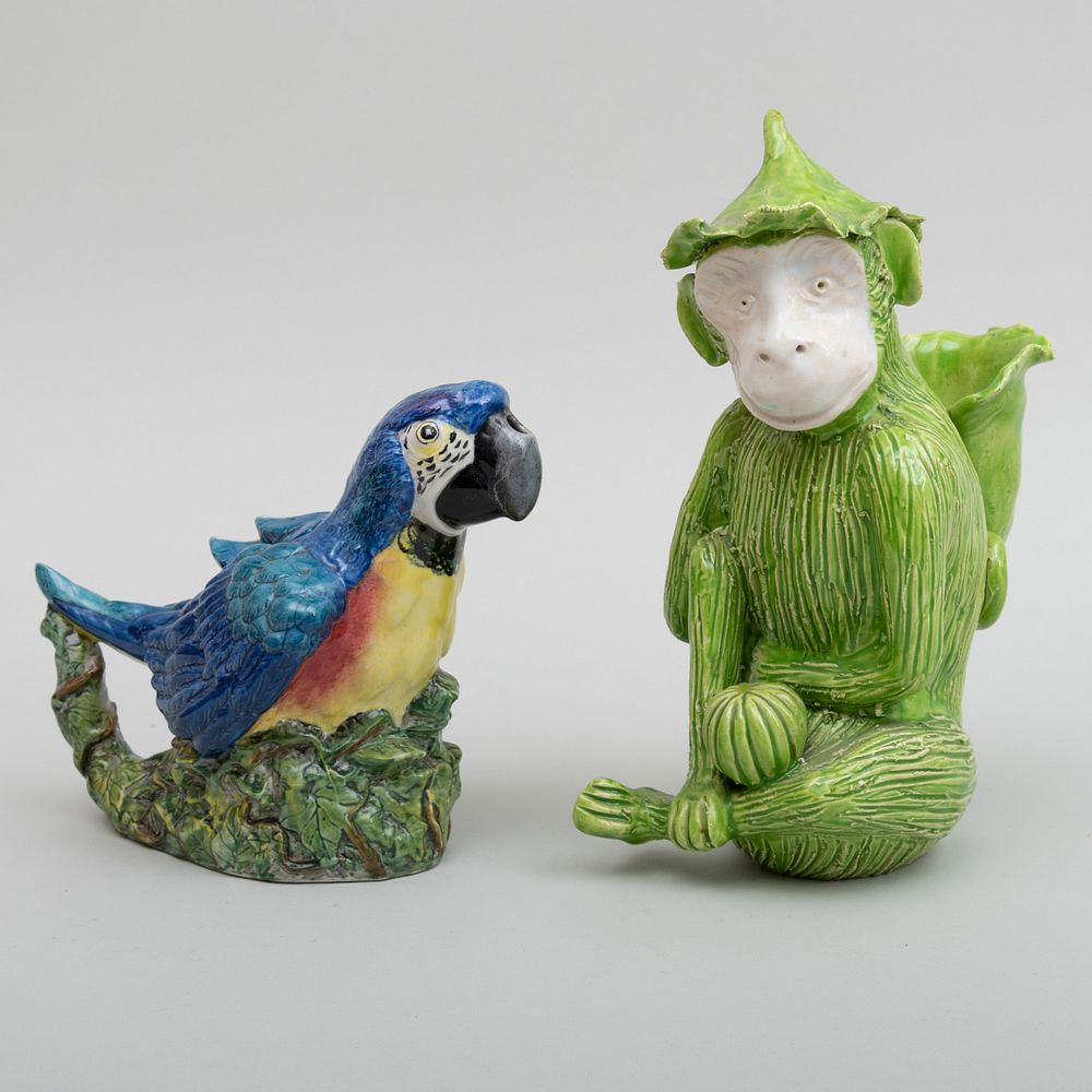 Appraisal: Staffordshire Porcelain Blue Macaw Form Teapot and a French Green