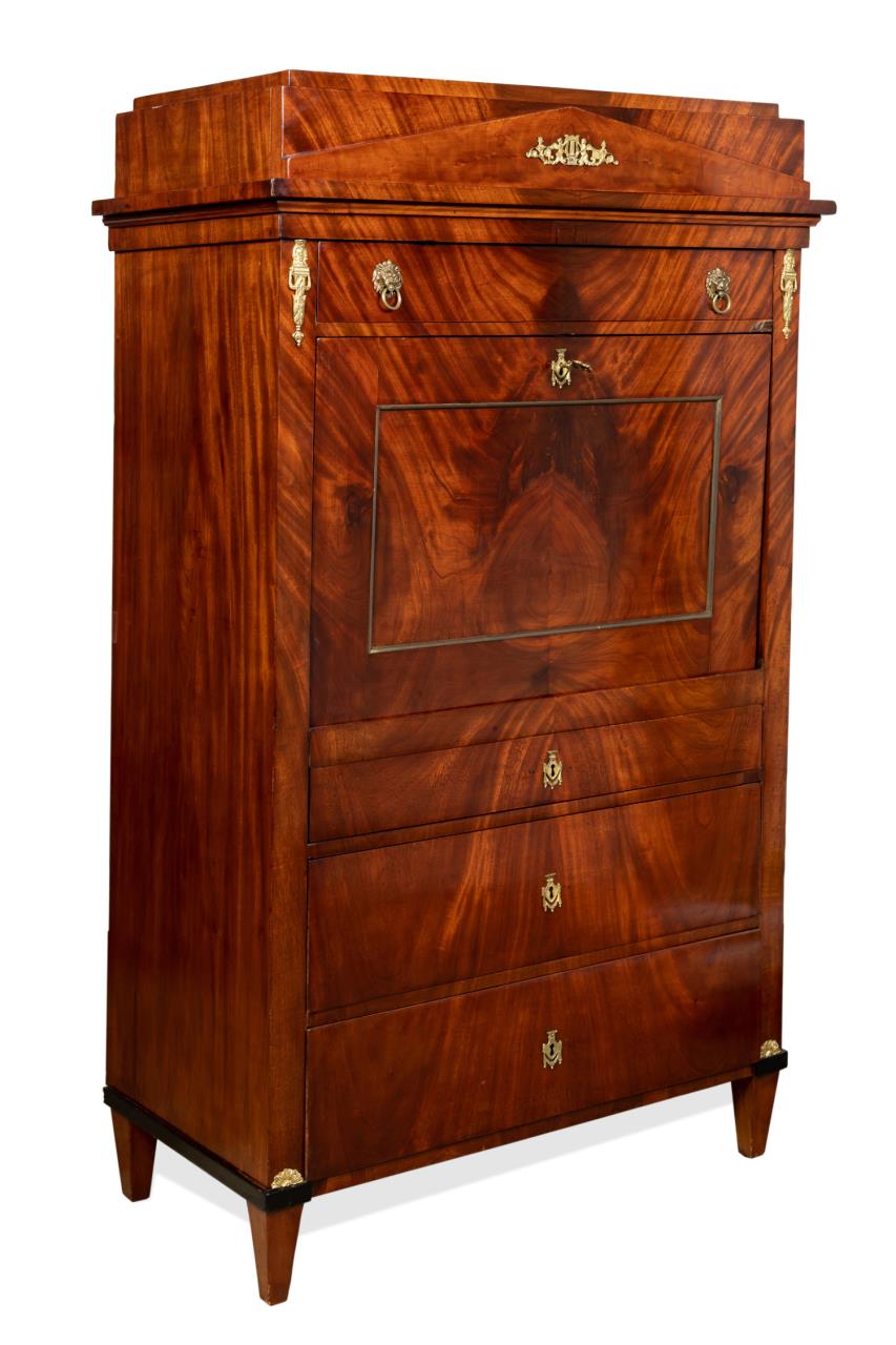 Appraisal: BIEDERMEIER STYLE MAHOGANY SECRETAIRE A ABATTANT Continental possibly French flame