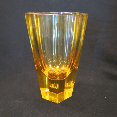 Appraisal: Golden Citrine Art Glass Vase attributed to Moser hexagon tall