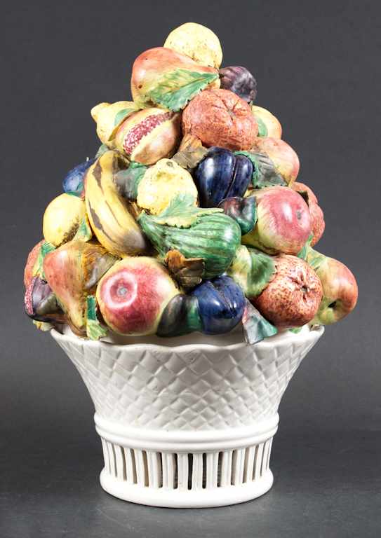 Appraisal: Italian glazed and painted ceramic fruit bouquet reticulated white glaze