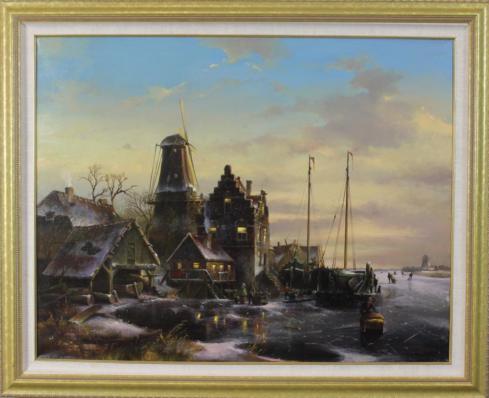 Appraisal: FRED ARENDS Netherlands born oil on canvas winter village scene