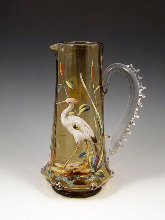 Appraisal: BOHEMIAN MOSER QUALITY HERON DECORATED VASE Heavily enameled white heron