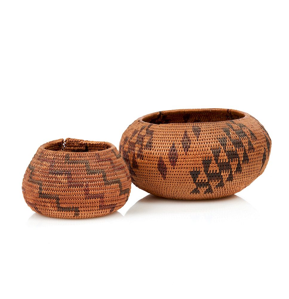 Appraisal: Two California Indian Baskets Two California Indian baskets with diagonal