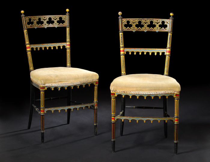 Appraisal: Pair of Victorian Polychrome Sidechairs third quarter th century in