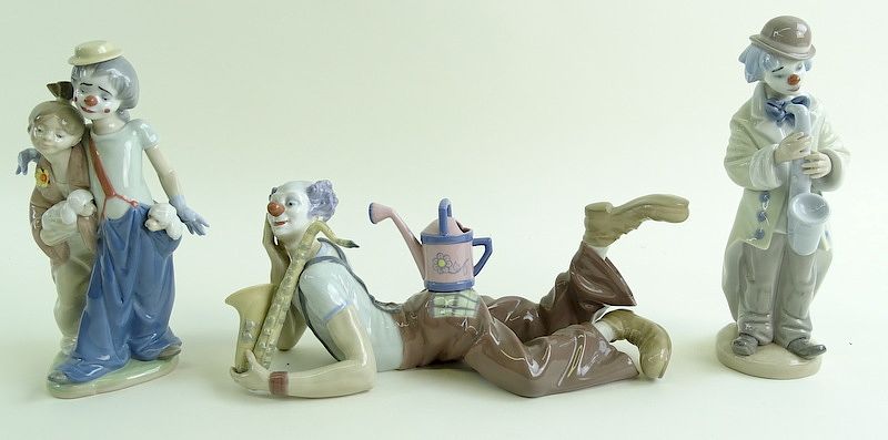 Appraisal: Three Lladro Clown Porcelain Figures Three Lladro Clown Porcelain Figures