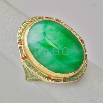 Appraisal: UNTREATED JADEITE JADE ENAMELED K GOLD RING GIA report describes