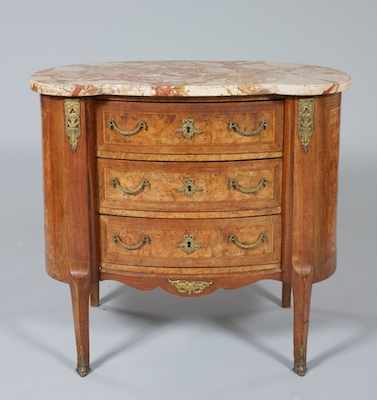 Appraisal: A Kidney Shape Bombe Commode with Marble Top The petite