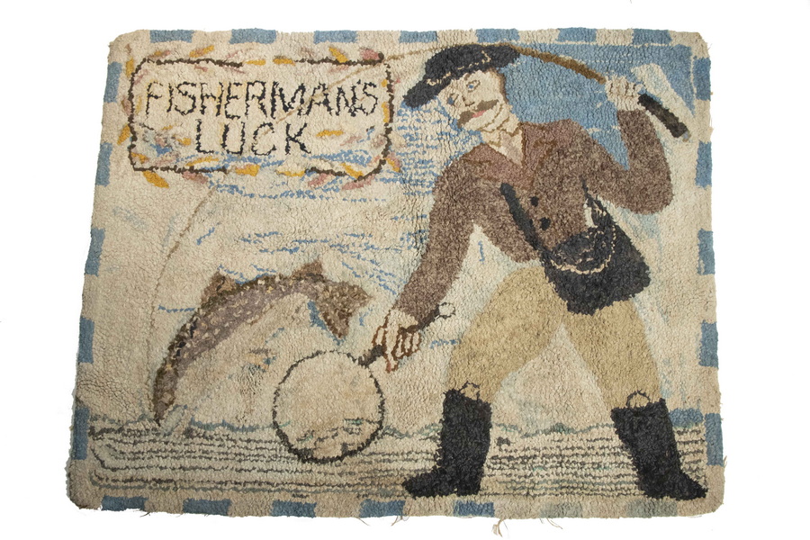 Appraisal: FISHERMAN'S LUCK HOOKED RUG Circa Freehand Heavy Mud Room Mat