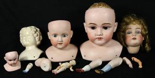 Appraisal: German bisque socket head and shoulder plate doll heads lot