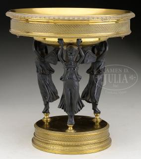 Appraisal: FRENCH EMPIRE BRONZE AND MARBLE TAZZA AND TWO PAIRS OF