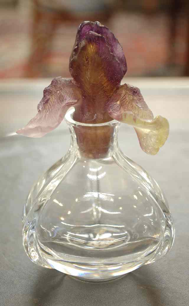 Appraisal: DAUM FRANCE ''IRIS'' PERFUME clear crystal bottle with purple and