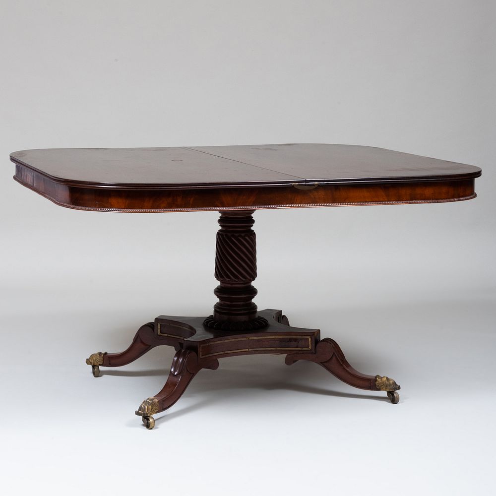 Appraisal: William IV Brass-Mounted Mahogany Pedestal Dining Table x x ft