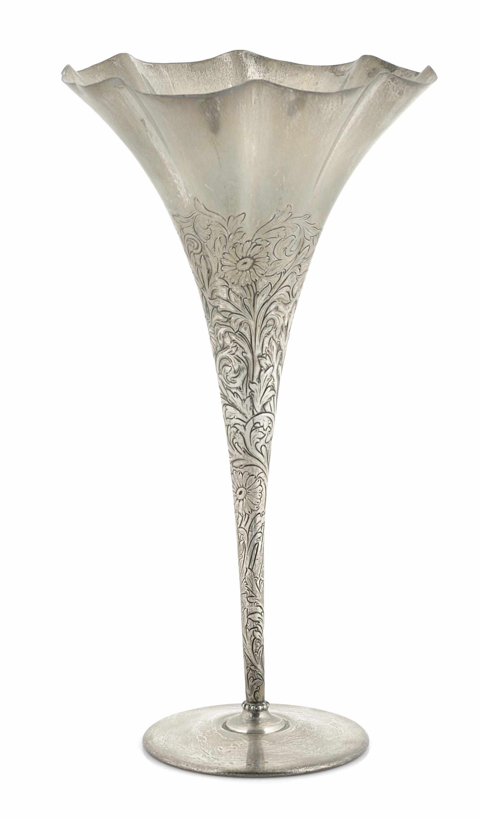 Appraisal: Property of Various Owners An American sterling silver floral-decorated trumpet