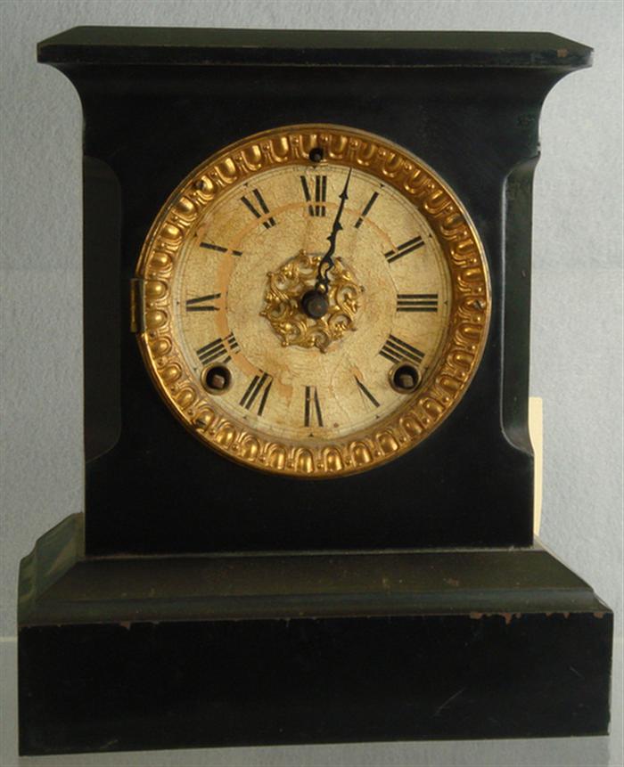 Appraisal: Ansonia black iron mantle clock missing front door looses to