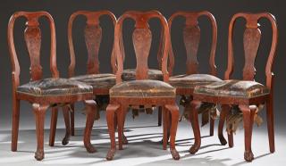 Appraisal: Set of Six English Burled Walnut Chippendale Style Dining Chairs