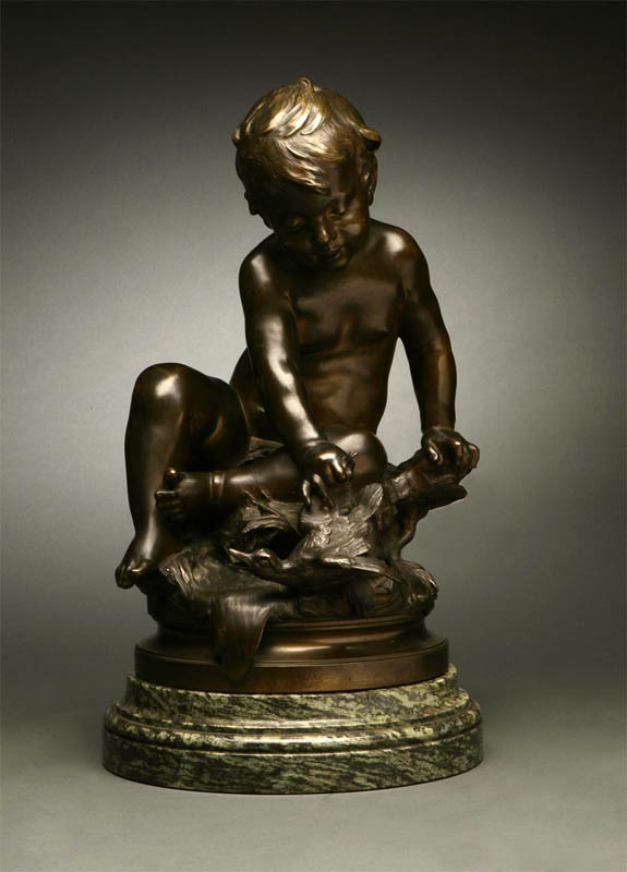 Appraisal: After Auguste Moreau bronze child with duck After Auguste Moreau